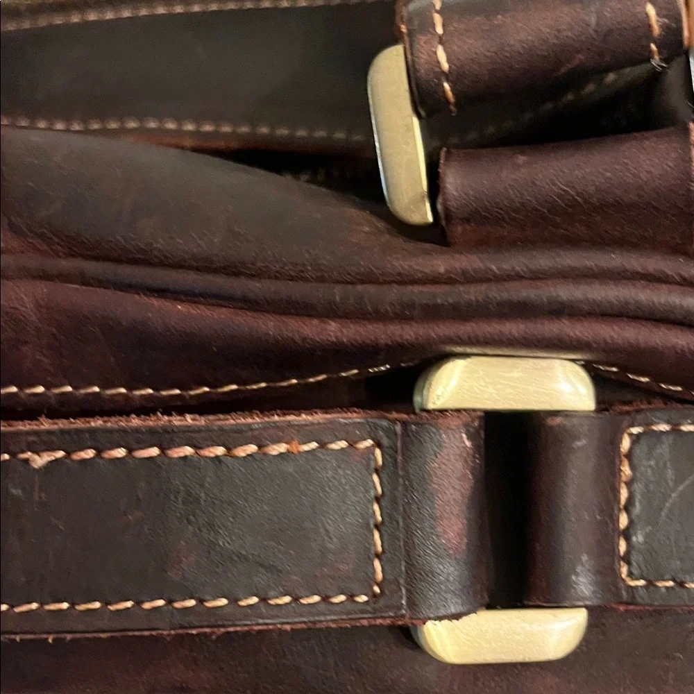 Classic Dark Brown Leather Briefcase with Multiple Compartments 19” wide 11”tall